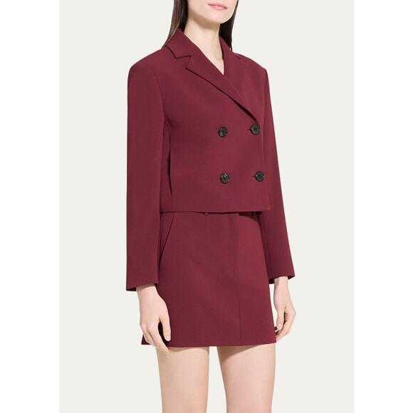 THEORY Admiral Double Breasted Crop Jacket in Grenache - Picture 7 of 14